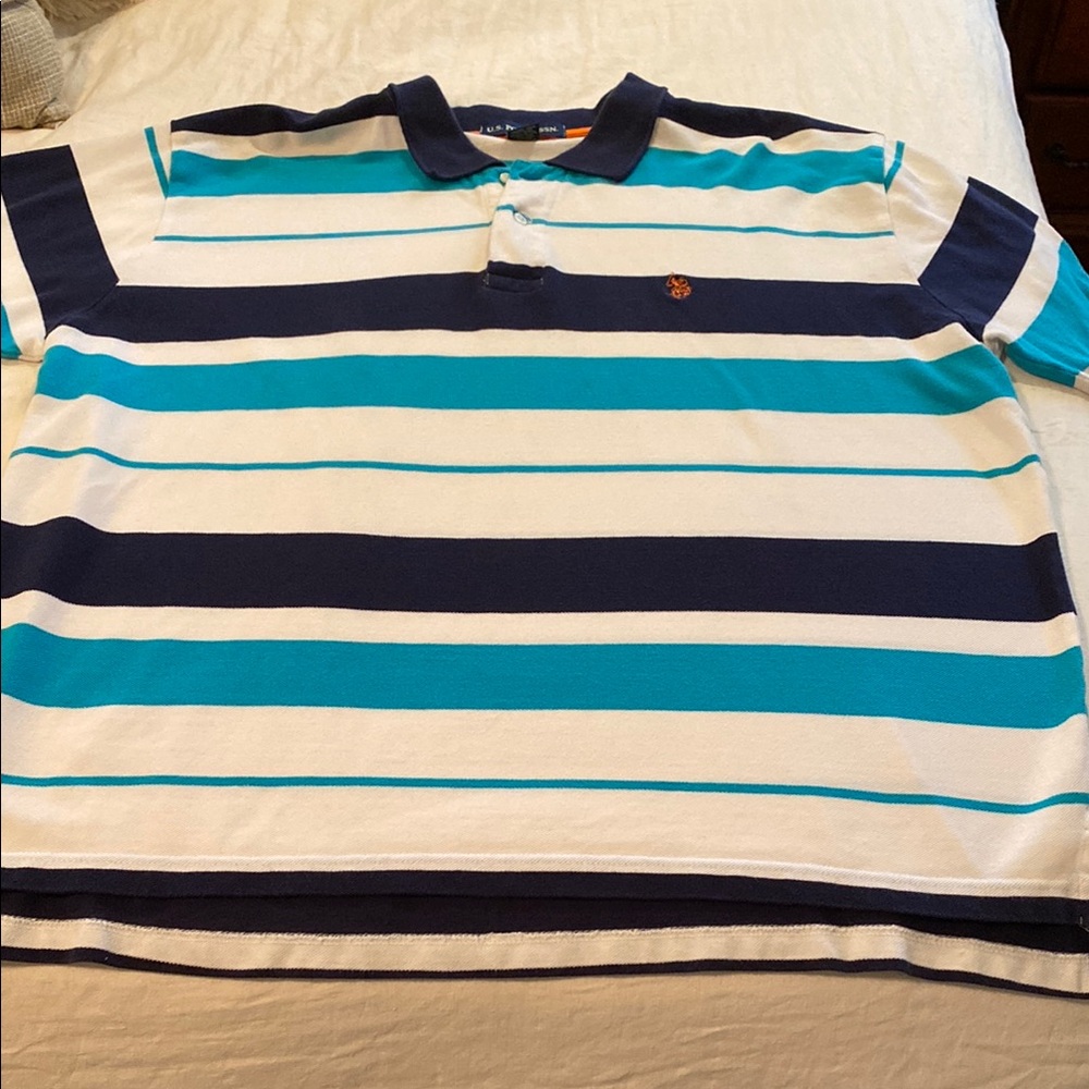 U.S. Polo Assn. Blue and White Polo Shirt with Stripes